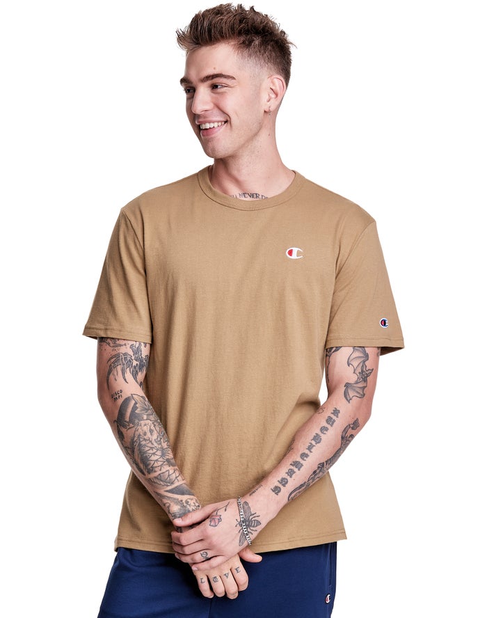 Champion Mens T-Shirt NZ - Lightweight Jersey C Logo Khaki ( 2706-TFSUK )